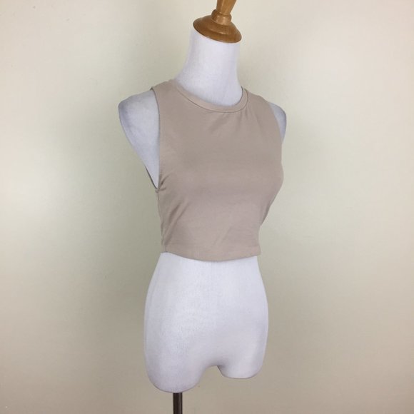 NWT ZARA Dark Taupe/Stone Higher Neckline Sleeveless Cropped Top - Picture 1 of 8